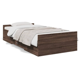 vidaXL Cadre de lit et tiroirs chêne marron 75x190cm bois d'ingénierie pas cher