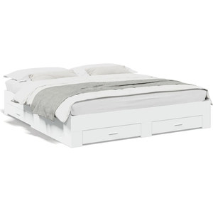 vidaXL Cadre de lit avec tiroirs blanc 200x200 cm bois d'ingénierie pas cher