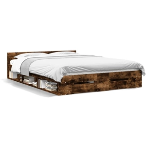 vidaXL Cadre de lit et tiroirs chêne fumé 150x200 cm bois d'ingénierie pas cher