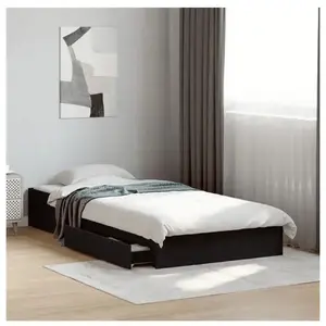 vidaXL Cadre de lit avec tiroirs noir 90x190 cm bois d'ingénierie pas cher