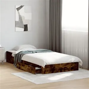 vidaXL Cadre de lit et tiroirs chêne fumé 100x200 cm bois d'ingénierie pas cher