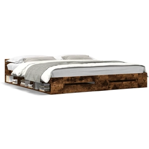 vidaXL Cadre de lit et tiroirs chêne fumé 200x200 cm bois d'ingénierie pas cher