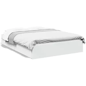 vidaXL Cadre de lit avec tiroirs blanc 135x190 cm bois d'ingénierie pas cher