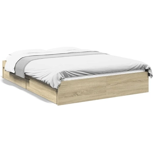 vidaXL Cadre de lit et tiroirs chêne sonoma 135x190 cm bois ingénierie pas cher