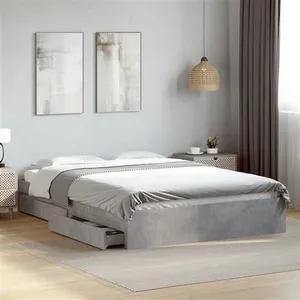 vidaXL Cadre de lit à tiroirs gris béton 150x200 cm bois d'ingénierie pas cher