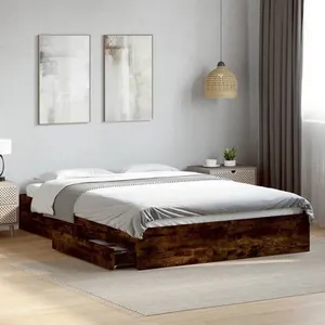 vidaXL Cadre de lit à tiroirs chêne fumé 160x200 cm bois d'ingénierie pas cher