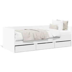 vidaXL Lit de jour avec tiroirs blanc 100x200 cm bois d'ingénierie pas cher