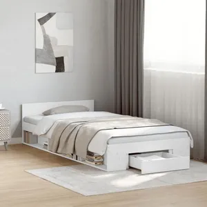 vidaXL Cadre de lit avec tiroir blanc 90x190 cm bois d'ingénierie pas cher