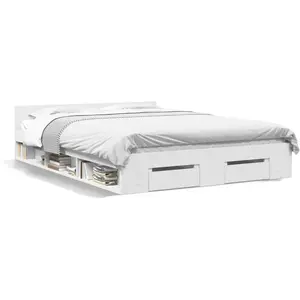 vidaXL Cadre de lit avec tiroirs blanc 135x190 cm bois d'ingénierie pas cher