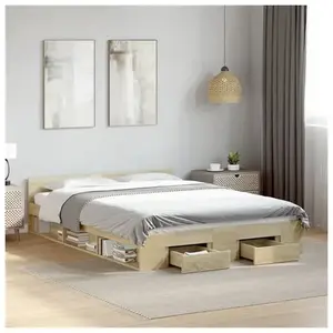 vidaXL Cadre de lit et tiroirs chêne sonoma 135x190 cm bois ingénierie pas cher