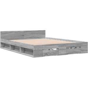 vidaXL Cadre de lit et tiroirs sonoma gris 135x190 cm bois ingénierie pas cher