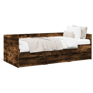vidaXL Vidaxl Lit De Jour Avec Tiroirs Sans Matelas Chêne Fumé 90x200 Cm pas cher