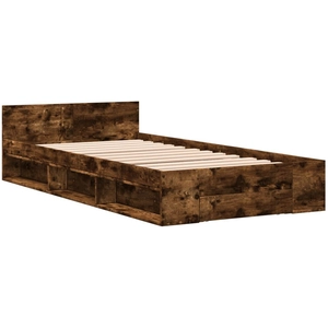 vidaXL Cadre de lit et tiroir chêne fumé 90x190 cm bois d'ingénierie pas cher