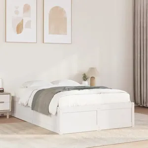 vidaXL Cadre de lit Blanc 135x190 cm Bois de pin massif pas cher