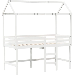 vidaXL Lit superposé et échelle et toit blanc 90x190cm bois pin massif pas cher
