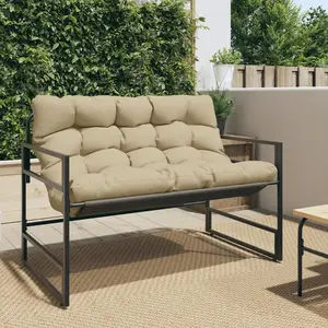 vidaXL Banc de jardin avec coussin taupe 113 cm acier pas cher