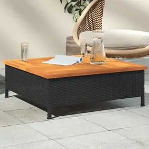 vidaXL Table de jardin noir 70x70x25 cm résine tressée et bois acacia pas cher