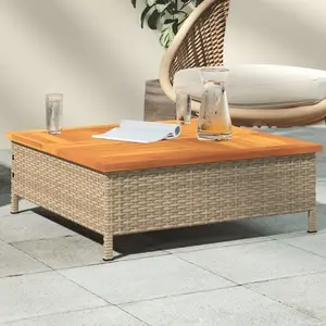 Comparateur de prix : vidaXL Table de jardin beige 70x70x25 cm résine tressée et bois acacia