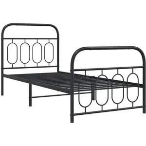 vidaXL Cadre de lit métal avec tête de lit/pied de lit noir 90x200 cm pas cher
