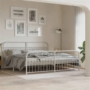 vidaXL Cadre de lit métal avec tête de lit/pied de lit blanc 193x203cm pas cher