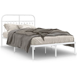 vidaXL Cadre de lit métal avec tête de lit blanc 135x190 cm pas cher