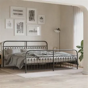 vidaXL Cadre de lit métal avec tête de lit/pied de lit noir 193x203 cm pas cher