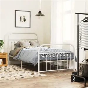 vidaXL Cadre de lit métal avec tête de lit/pied de lit blanc 100x200cm pas cher