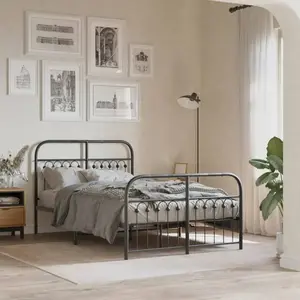 vidaXL Cadre de lit métal avec tête de lit/pied de lit noir 120x190 cm pas cher