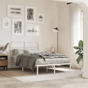 vidaXL Cadre de lit métal avec tête de lit blanc 120x190 cm pas cher