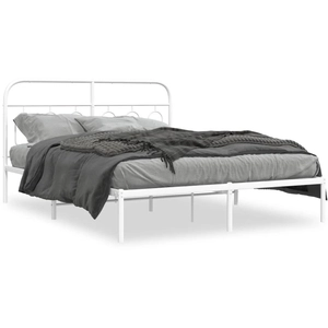 vidaXL Cadre de lit métal avec tête de lit blanc 135x190 cm pas cher