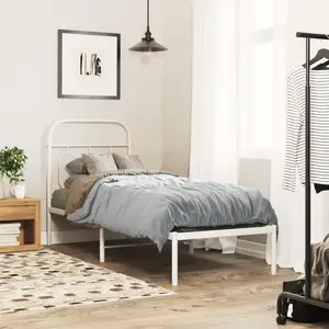 vidaXL Cadre de lit métal sans matelas avec tête de lit blanc 75x190cm pas cher
