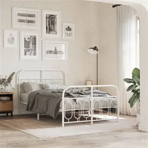 vidaXL Cadre de lit métal avec tête de lit/pied de lit blanc 120x200cm pas cher