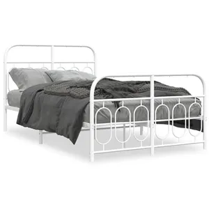 vidaXL Cadre de lit métal avec tête de lit/pied de lit blanc 120x190cm pas cher