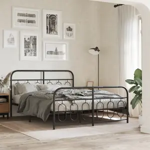 vidaXL Cadre de lit métal avec tête de lit/pied de lit noir 140x190 cm pas cher