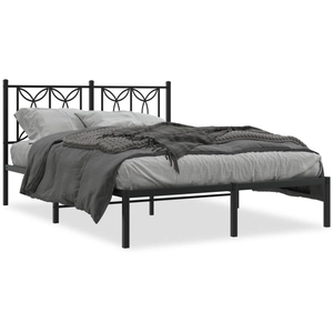 vidaXL Cadre de lit métal avec tête de lit noir 135x190 cm pas cher