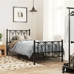 vidaXL Cadre de lit métal avec tête de lit/pied de lit noir 75x190 cm pas cher