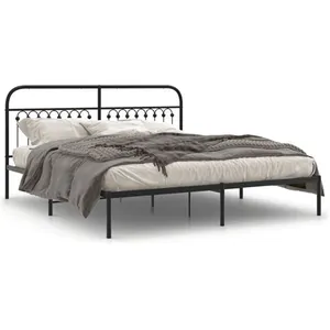 vidaXL Cadre de lit métal avec tête de lit noir 183x213 cm pas cher