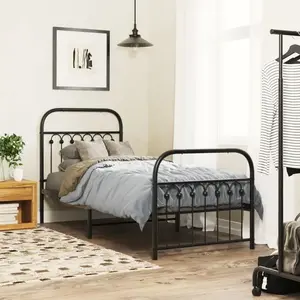 vidaXL Cadre de lit métal avec tête de lit/pied de lit noir 75x190 cm pas cher