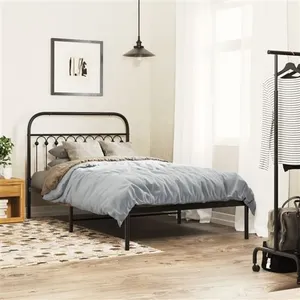 vidaXL Cadre de lit métal avec tête de lit noir 107x203 cm pas cher