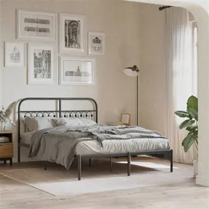 vidaXL Cadre de lit métal avec tête de lit noir 140x190 cm pas cher