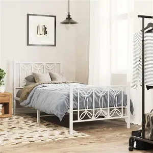 vidaXL Cadre de lit métal avec tête de lit/pied de lit blanc 75x190 cm pas cher