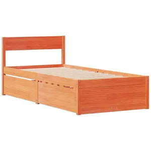 vidaXL Cadre de lit avec tiroirs cire marron 90x200 cm bois pin massif pas cher
