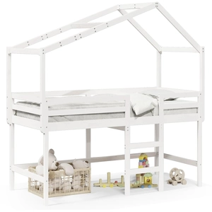 vidaXL Lit superposé et échelle et toit blanc 90x190cm bois pin massif pas cher
