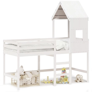 vidaXL Lit superposé et échelle et toit blanc 90x190cm bois pin massif pas cher