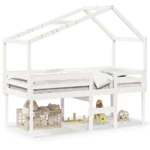 vidaXL Lit haut avec toit blanc 90x200 cm bois de pin massif pas cher