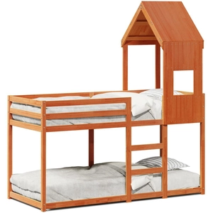 vidaXL Lit superposé avec toit cire marron 90x190cm bois massif de pin pas cher
