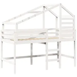 vidaXL Lit superposé et échelle et toit blanc 90x190cm bois pin massif pas cher