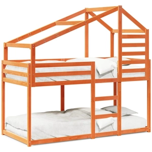 vidaXL Lit superposé avec toit cire marron 90x200cm bois de pin massif pas cher