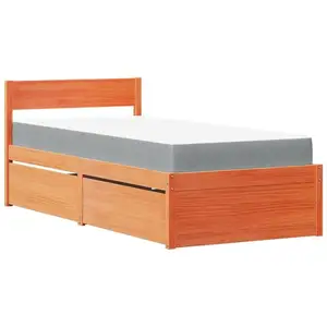 vidaXL Lit avec tiroirs/matelas cire marron 100x200 cm bois massif pin pas cher