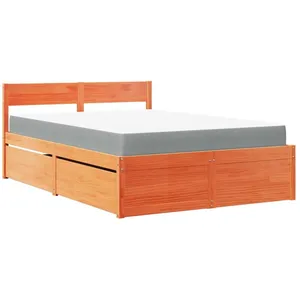 vidaXL Lit avec tiroirs/matelas cire marron 120x200 cm bois massif pin pas cher